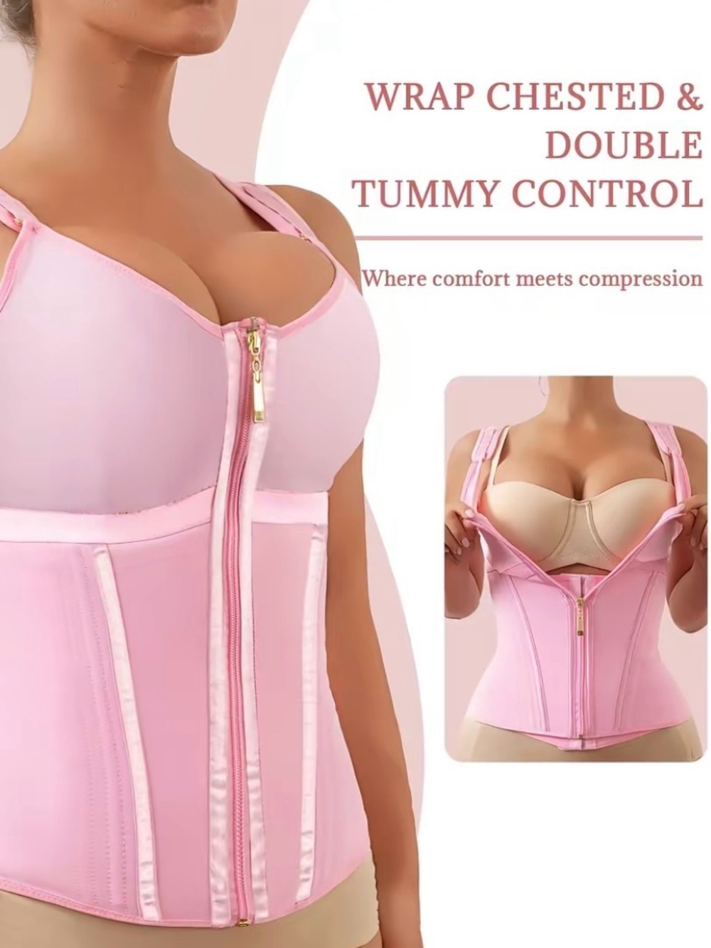 Pink Wrap Chest & Double Tummy Control Women’s Shapewear
